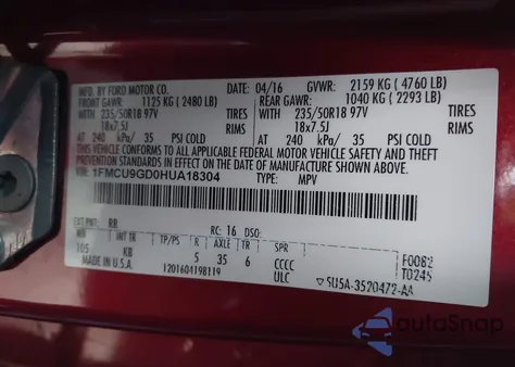 2017 Ford Escape Se z USA, uszkodzony, nr VIN 1FMCU9GD0HUA18304